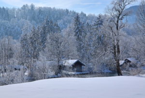Winter landscape with river Loisach, near Kochel, the blue Land, Upper Bavaria, Bavaria, Germany Winter landscape with river Loisach, near Kochel, the blue Land, Upper Bavaria, Bavaria, Germany